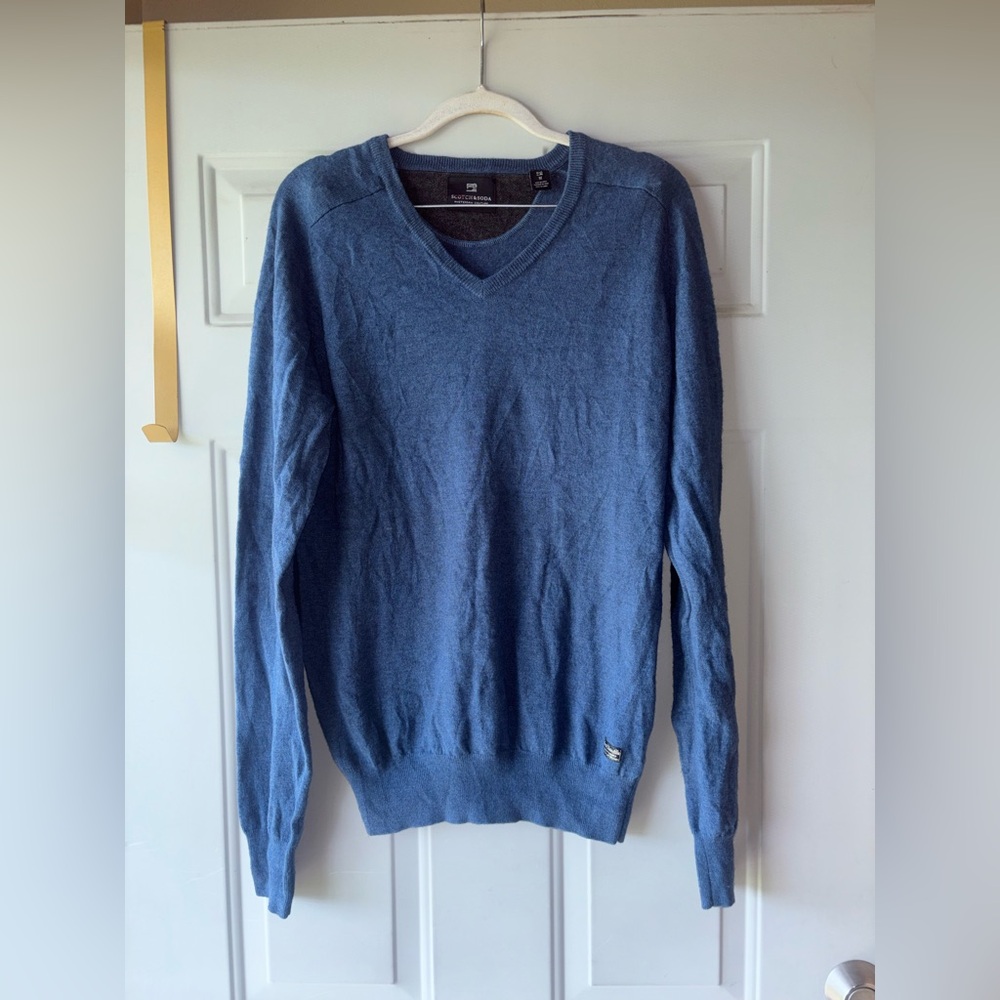 Scotch & Soda blue lambswool blend v-neck sweater size M